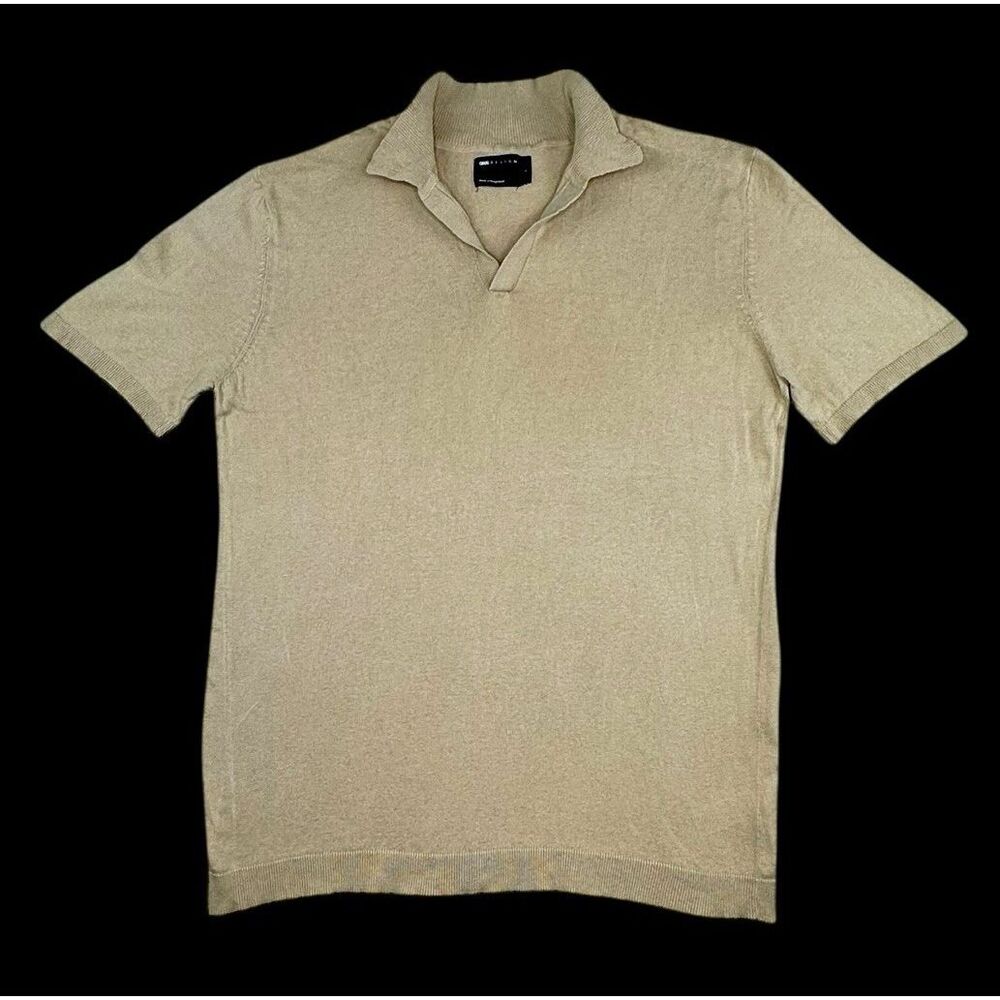Asos Design Johnny Collar Large Knit Polo Beige 100% Men’s Cotton Casual Shirt